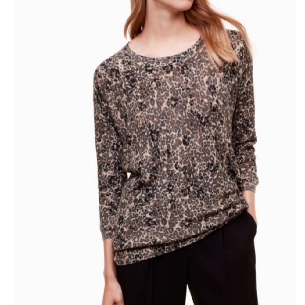 Wilfred Aritzia Balzac Silk Cashmere Leopard Print Sweater Oversized XS …​​​